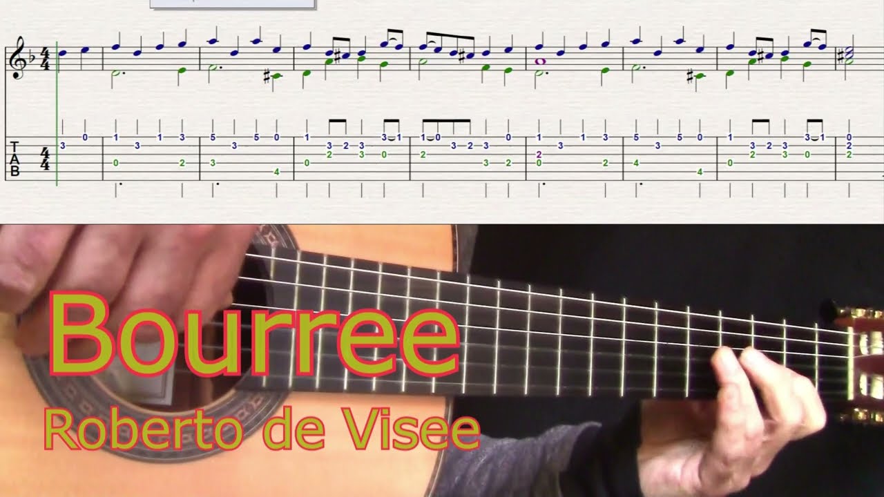 Bourree Robert de Visee, Tutorial Guitarra, con Partitura y TAB