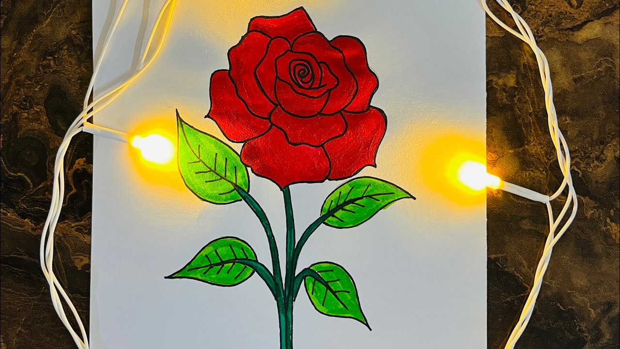 How To Draw A Beautiful Rose Flower Painting For Kids |  Aasan Rose Flower Painting Kaise Banay 🌹🎨🖌️