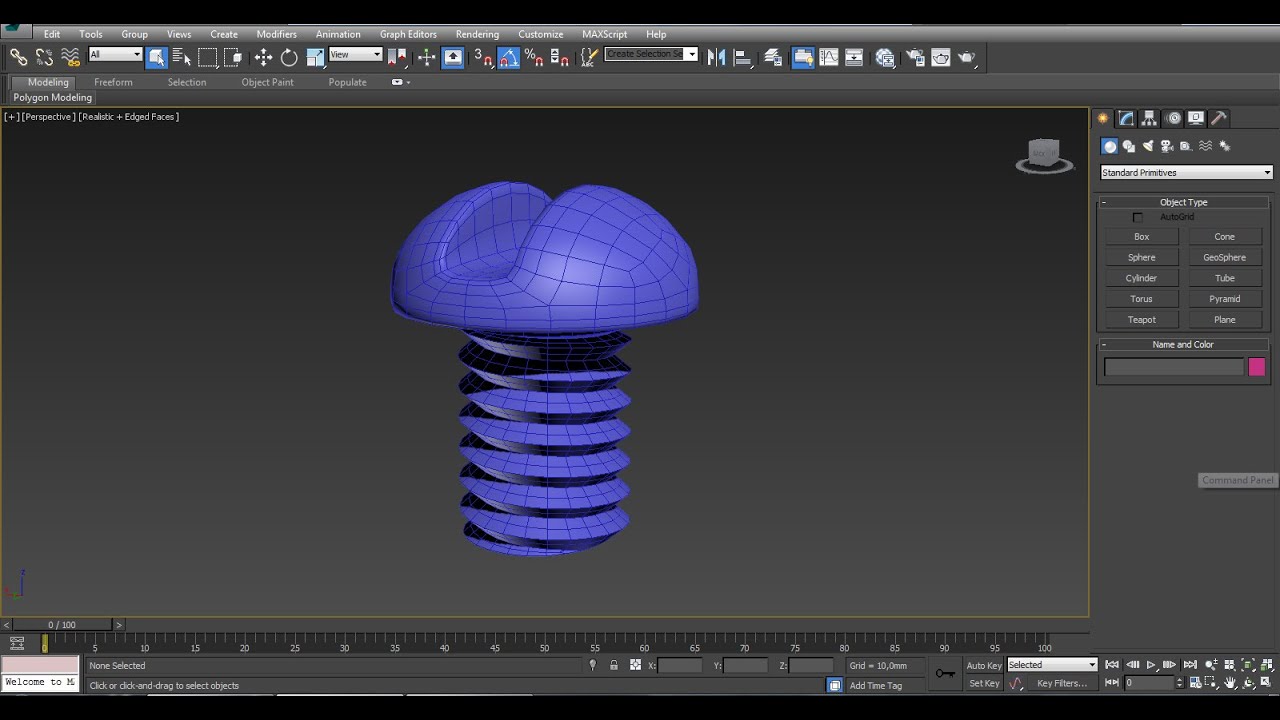 3d max. Урок 12. Создание винта с резьбой М4