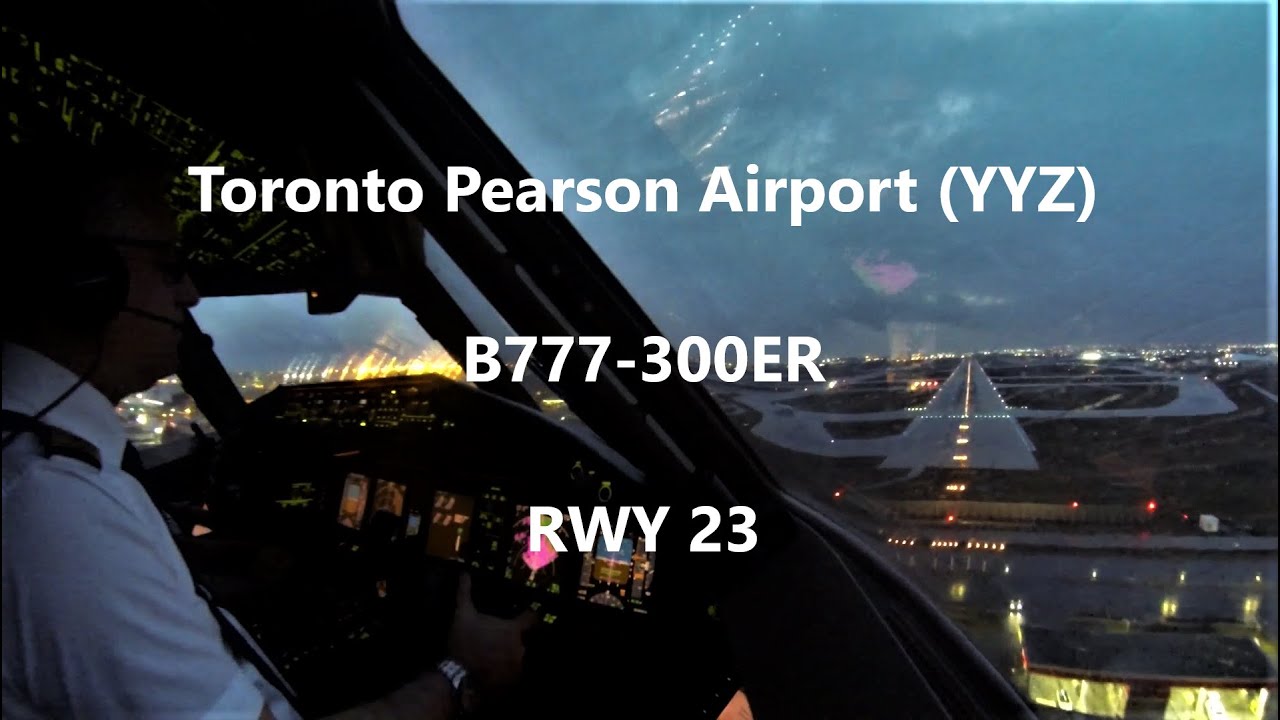 Cockpit View B777 Toronto Gusty Crosswind Landing