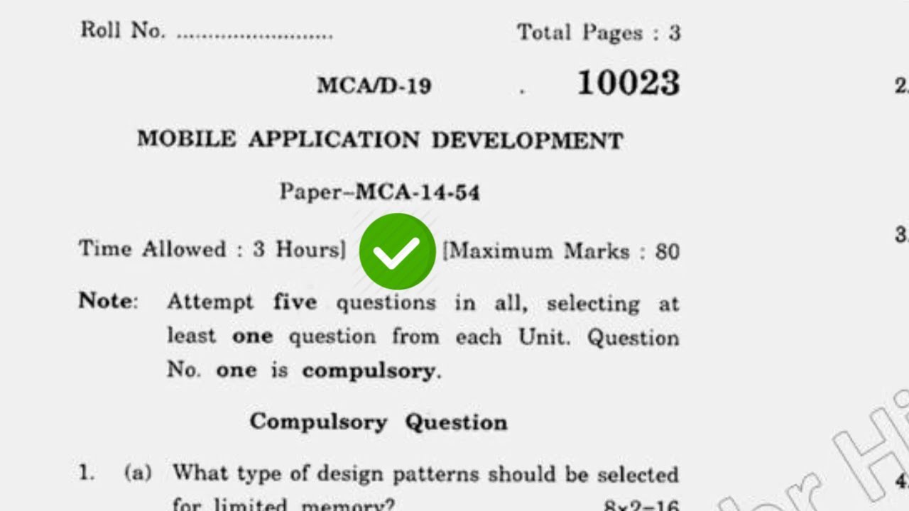 2019 KUK MCA 5th Sem Mobile Application Development Question Paper