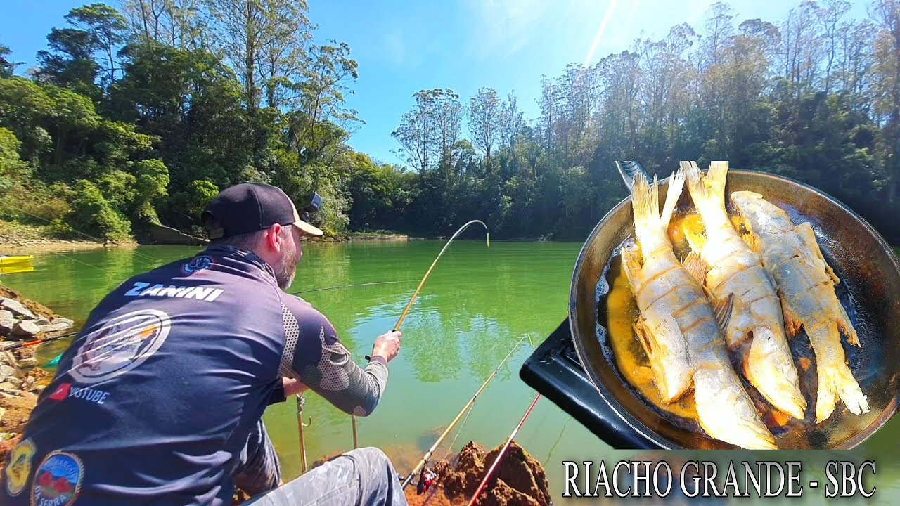 PESCARIA DE BARRANCO com PEIXE FRITO as MARGENS da Represa Billings