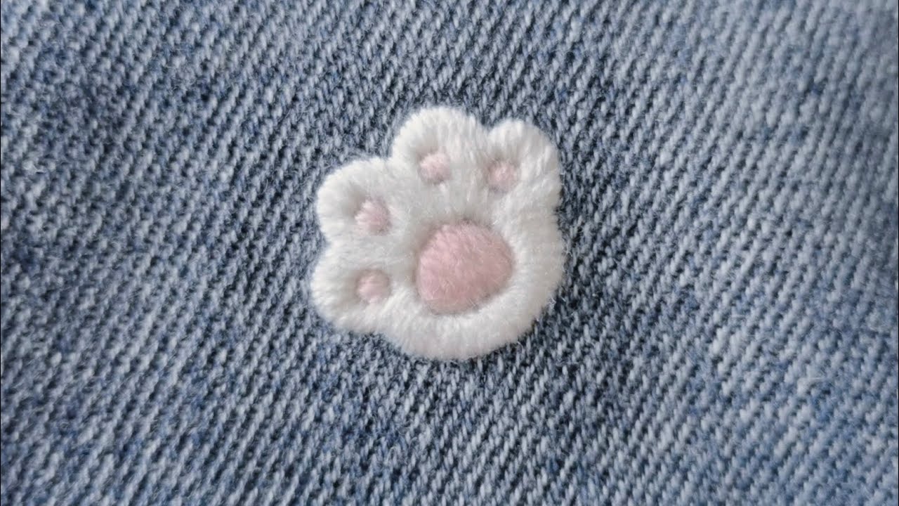 牛仔裤上刺绣猫爪教程｜Jeans embroidery cat’s claw tutorials