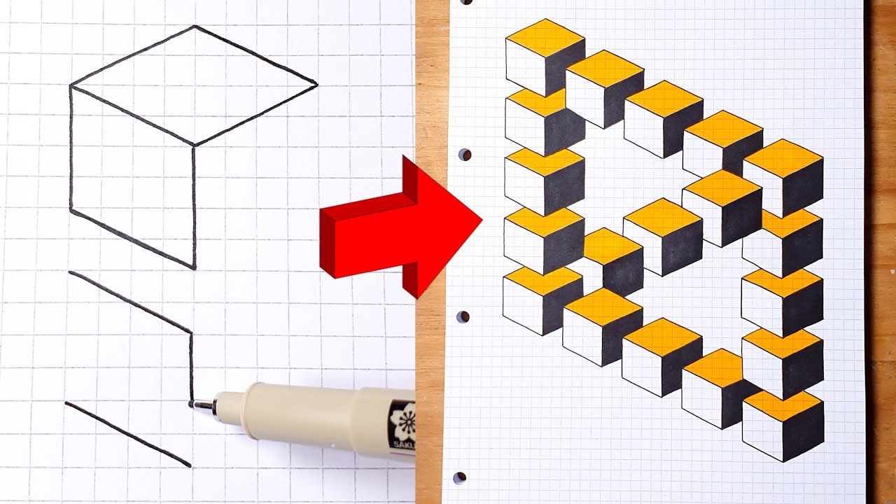 Easy 3D Boxes Drawing Illusion & Beginners Rose Art