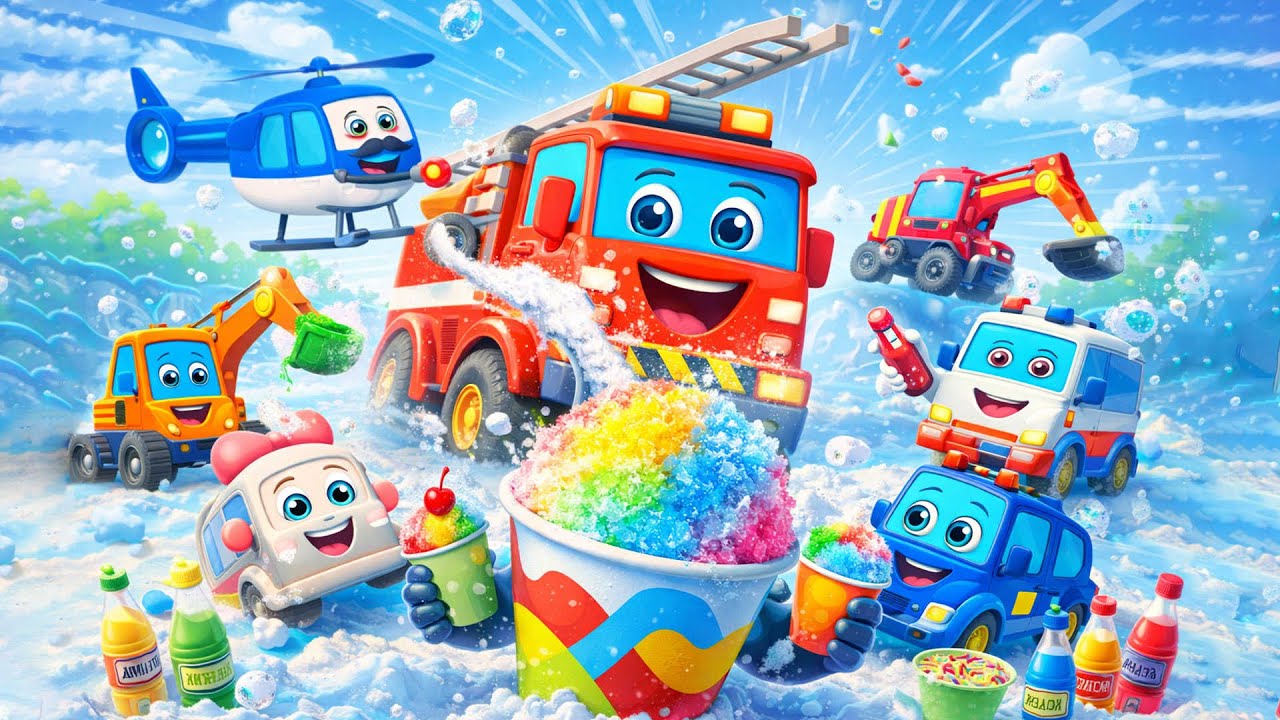 Extreme Shaved Ice Party ❄️🌈| Fire Truck & Rescue Vehicles Go Wild | Funny Vehicles Animation