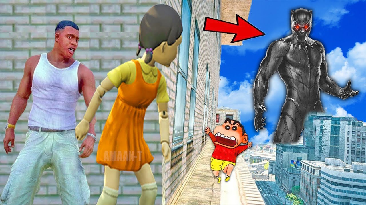Franklin and Shinchan & Pinchan play HIDE AND KILL with Squid Game Doll In GTA 5