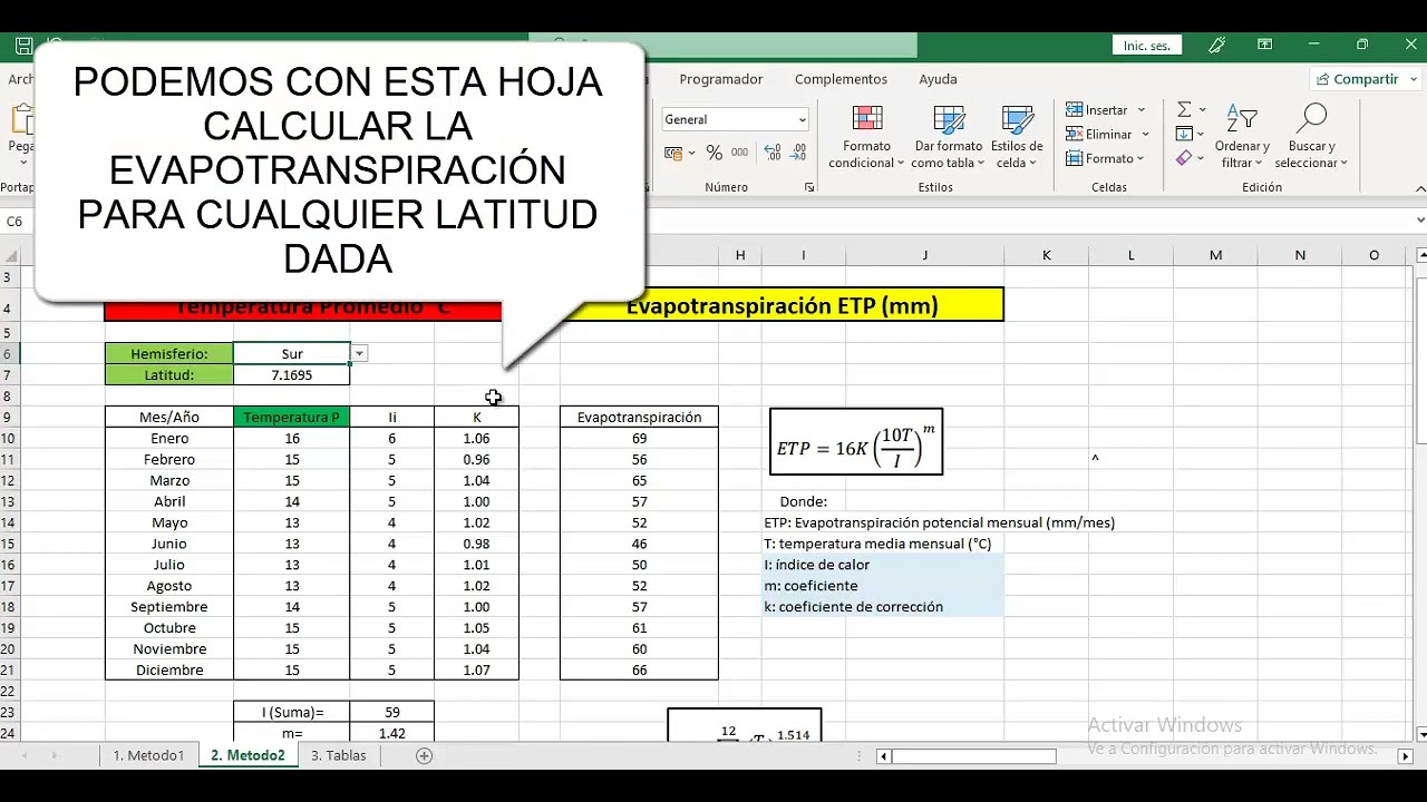 CÁLCULO DE LA EVAPOTRANSPIRACIÓN - METODO DE THORNTHWAITE (FACIL)