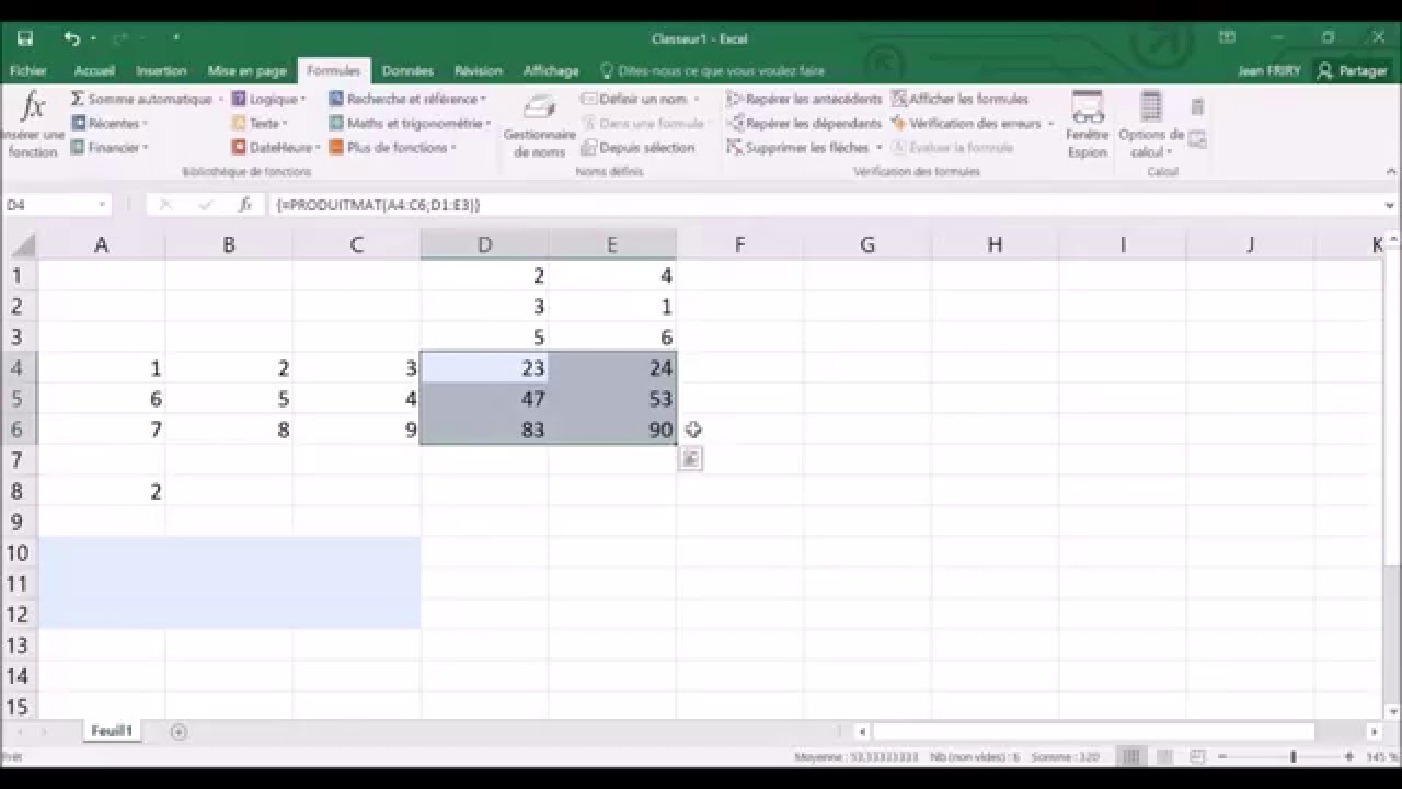 Comment faire des calculs matriciels dans MIcrosoft Excel