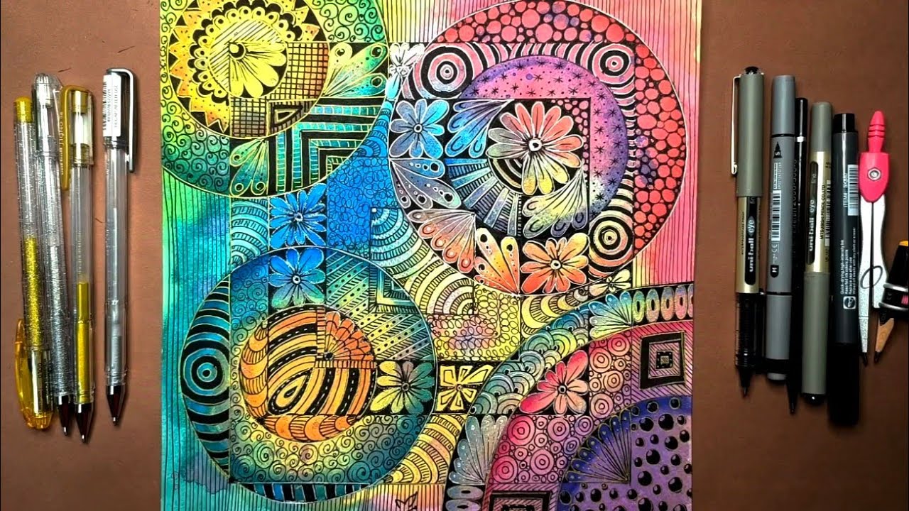 Creation Geometric Zentangle with Watercolor || Create Wonderful Zendoodle of Your Own!