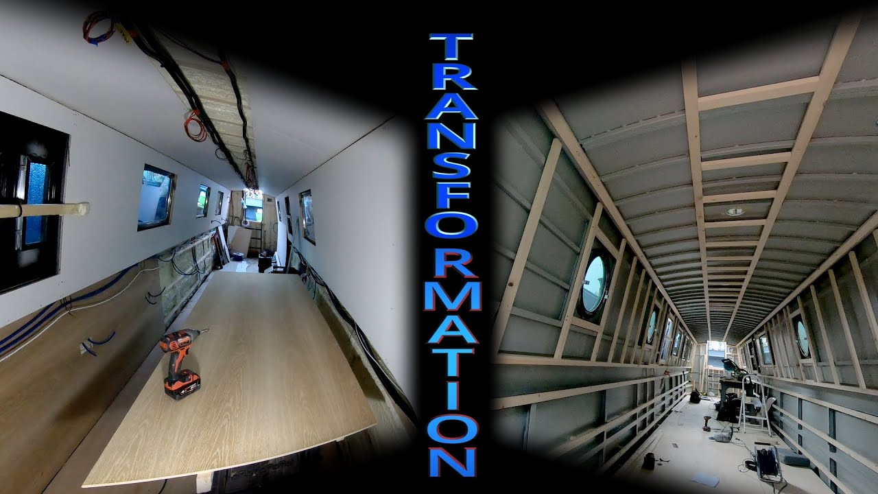 Narrowboat Build EP18. Starting to see the transformation #narrowboat #canalboat #boatbuild.
