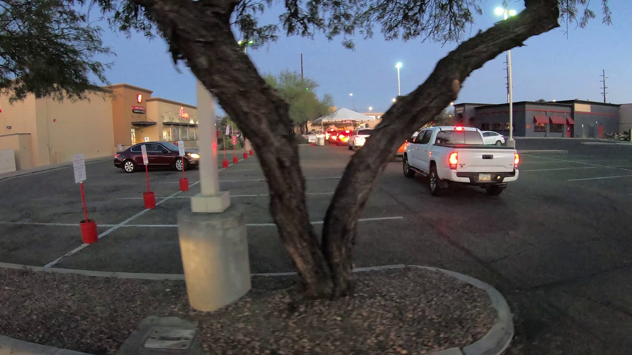 Getting in Line for Chick-fil-A Drive-Thru Order Tent, 4585 N Oracle Rd, Tucson, Arizona, GX031628