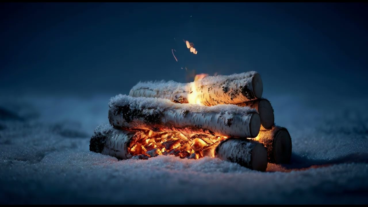 Arctic Winter Campfire at Dusk ❄️ Cozy Birch Fire Ambience for Sleep & Relaxation (10 Hours)