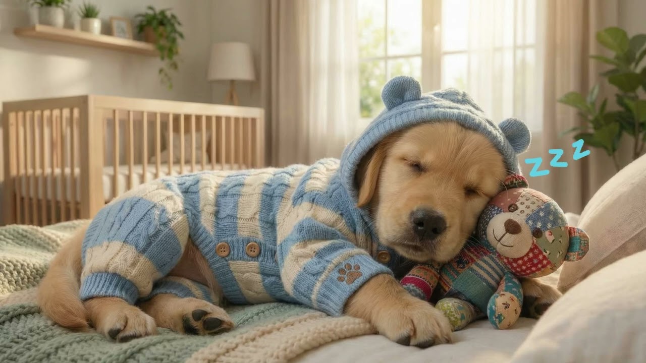Nursery Lullaby for Puppies 🧸 Deep Sleep in Cozy Knitted Hoodie (Stop Crying)