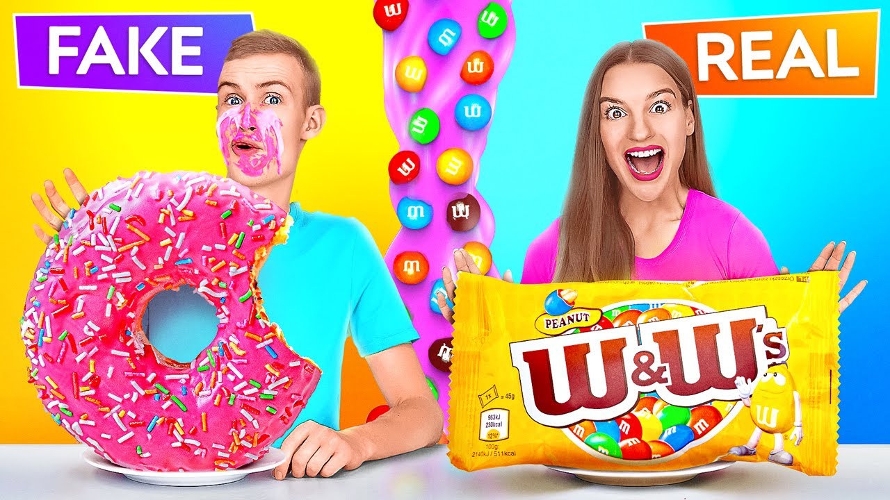REAL FOOD VS FAKE FOOD CHALLENGE || Last To STOP Eating Wins! Taste Test by 123 GO! CHALLENGE