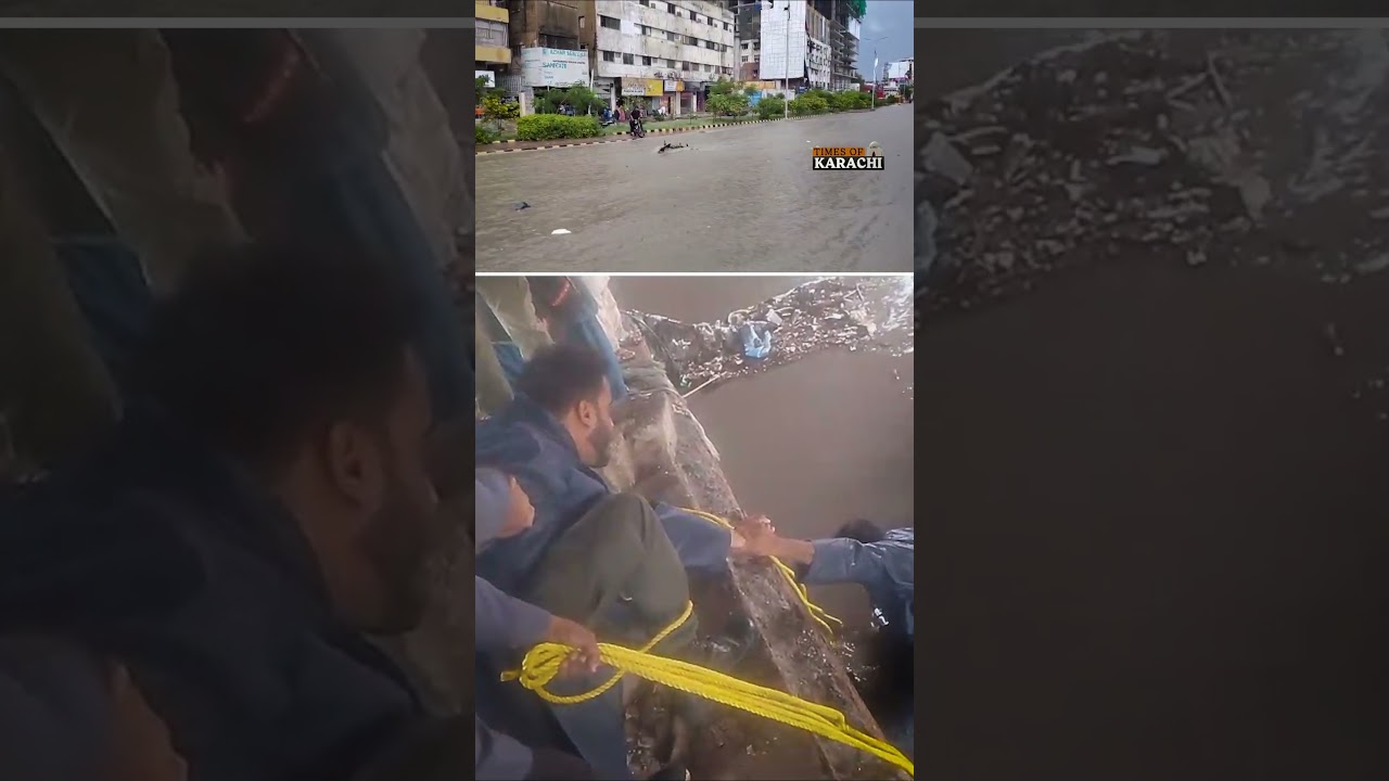 Bike Rescued from Drain in Karachi Following Heavy Rain