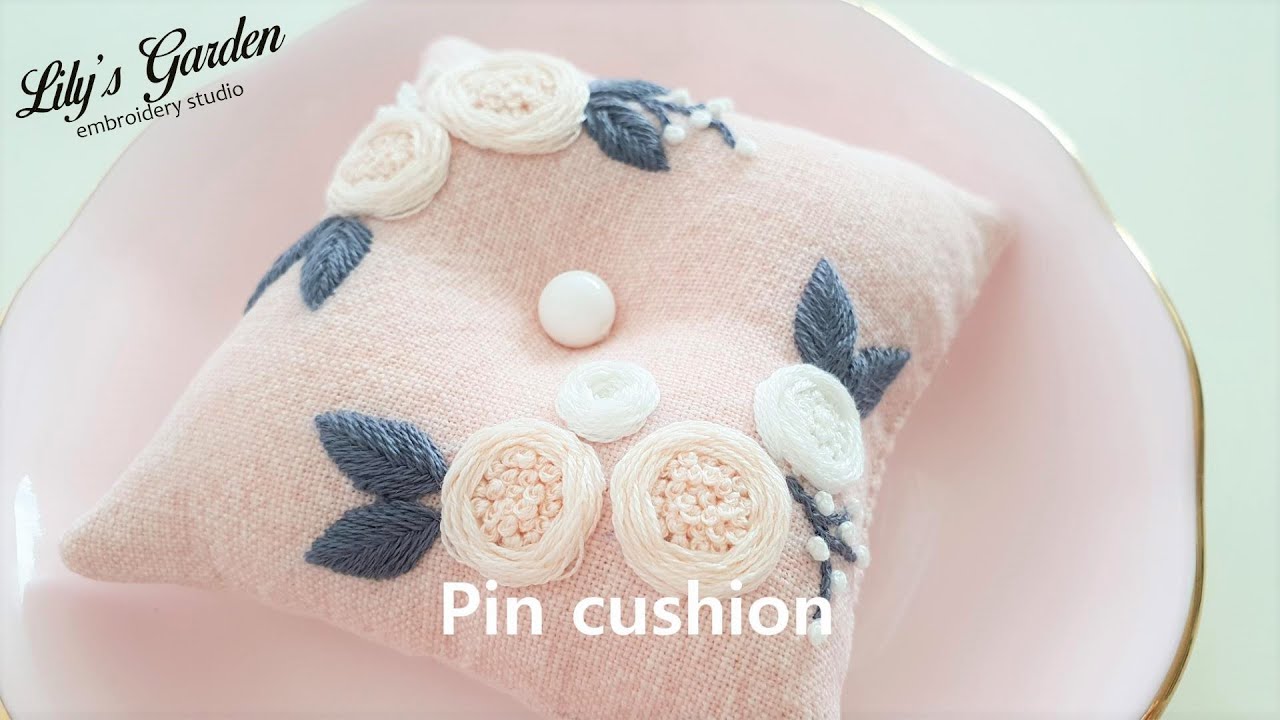 Eng sub 나홀로 프랑스자수 no.81 플라워 핀쿠션 flower pin cushion 입체자수, embroidery