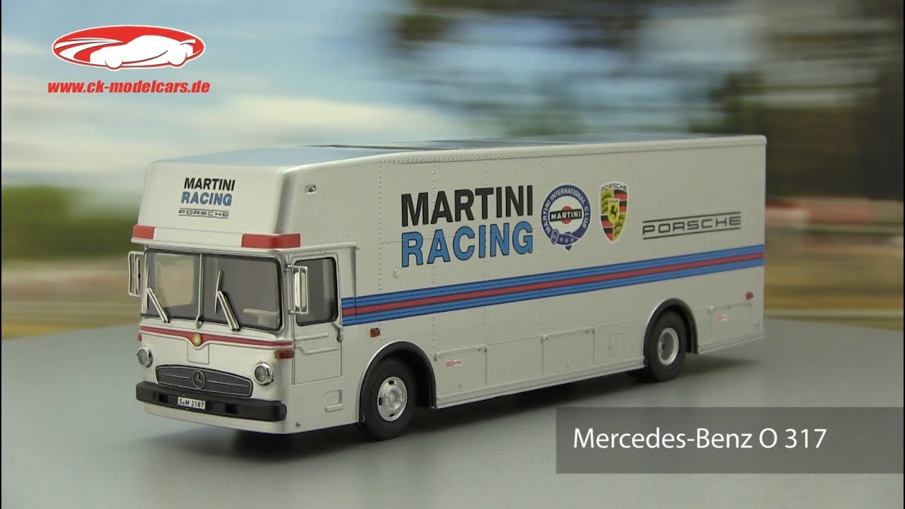 ck-modelcars-video: Mercedes-Benz O 317 Renntransporter Porsche Martini Racing Schuco