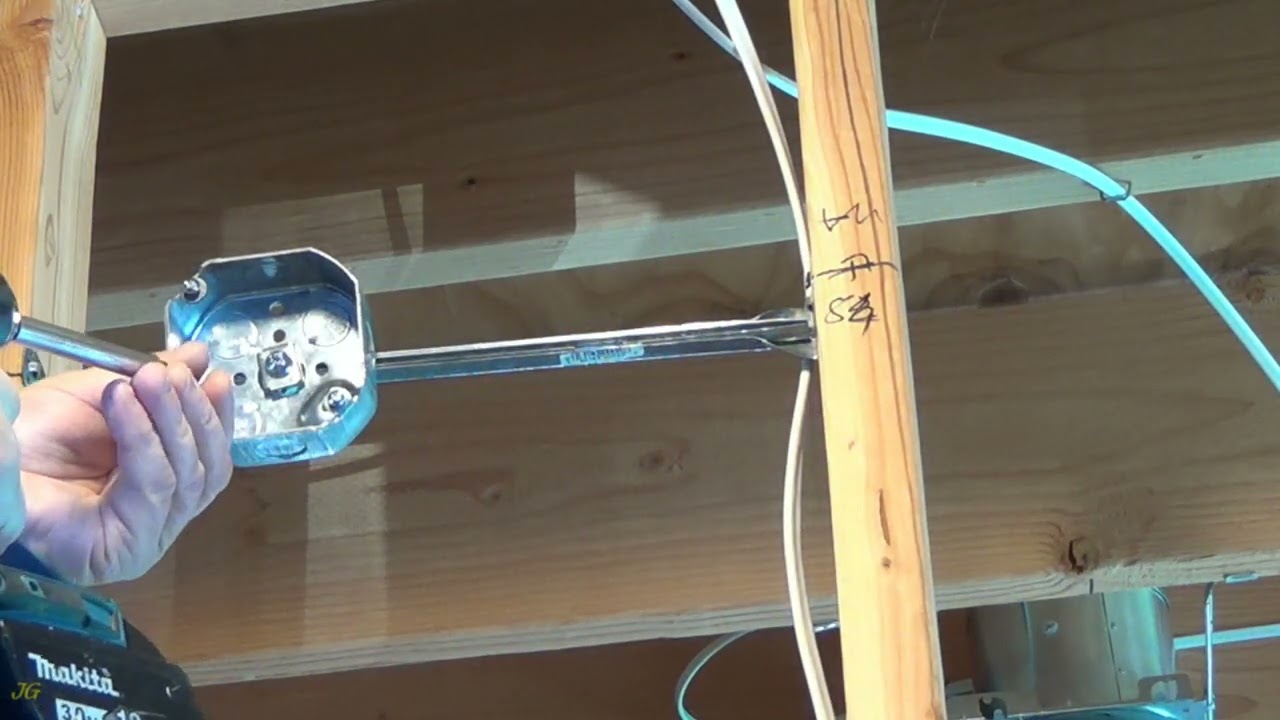 Installation of the 4” octagonal junction box with adjustable junction box bar hanger for bathroom