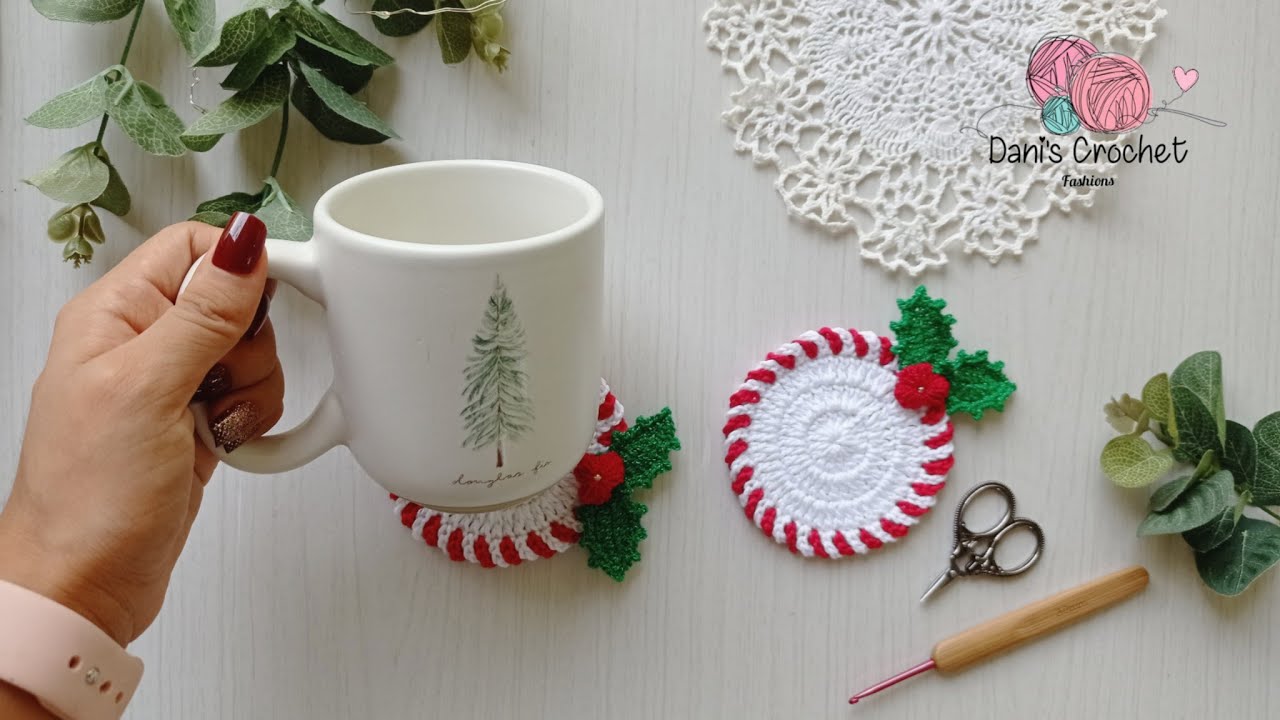 GENIAL y útil idea | POSAVASOS a crochet | de caramelo peppermint 🍭 para navidad 🎄