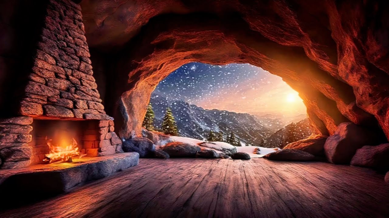 Epic Winter Cave Fireplace Ambience ❄️🔥 Peaceful Mountain Escape