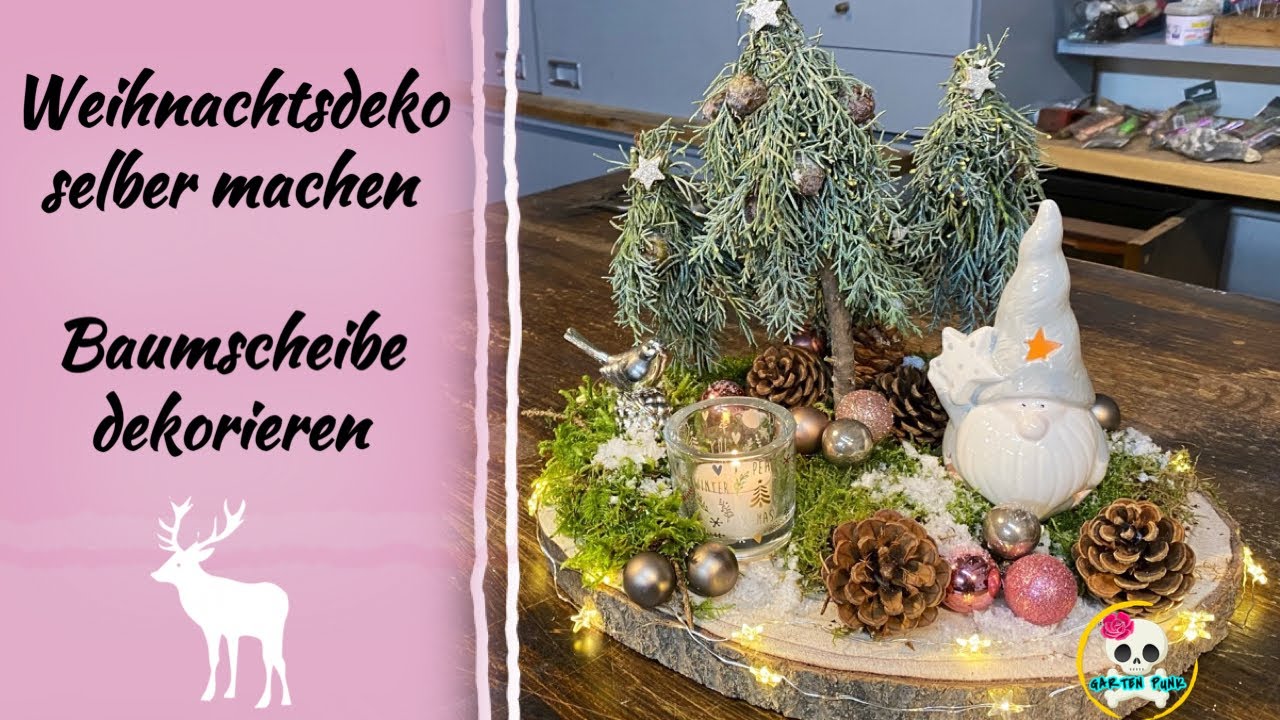 Weihnachtsdeko selber machen - Baumscheibe dekorieren Weihnachten