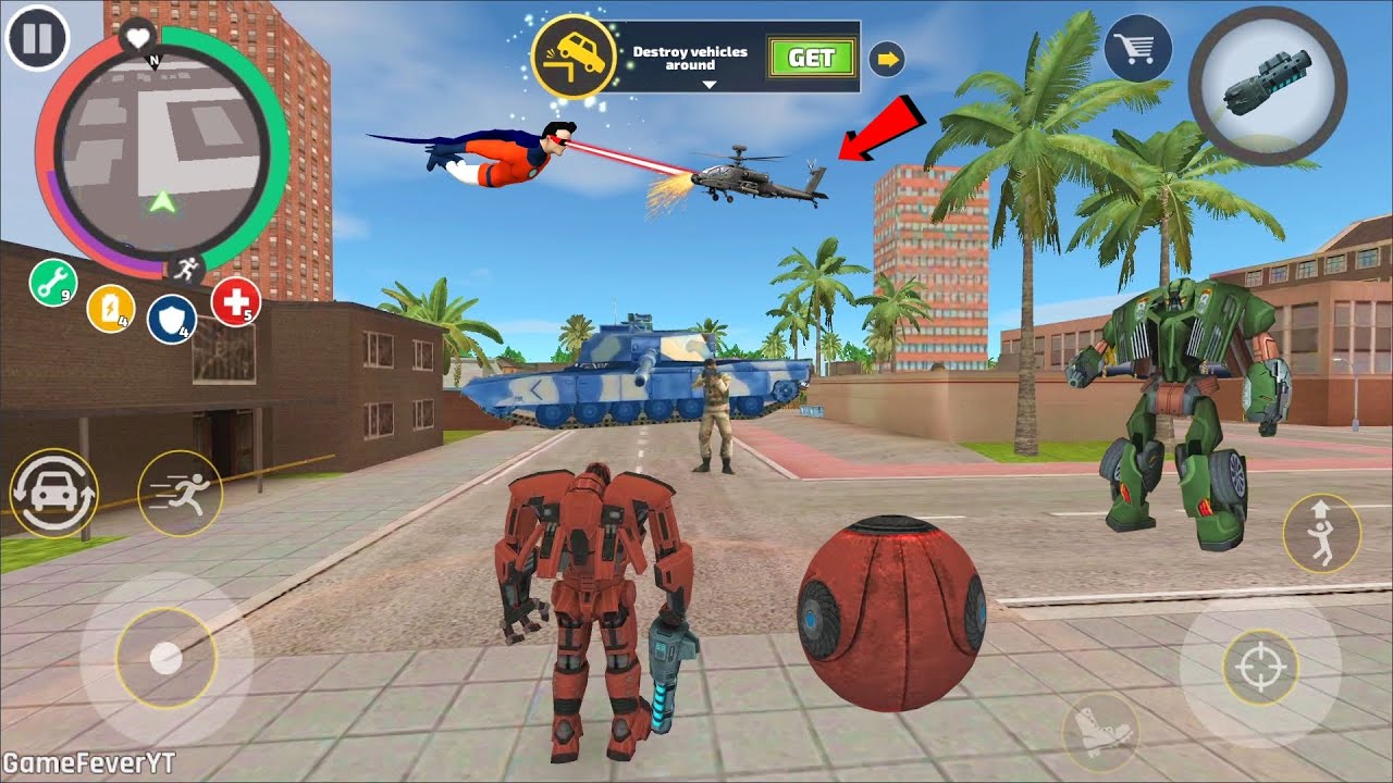 Rope Hero: Vice Town (Transformer Ball Fight Black Car Robot) Ball Jump on Car - Android Gameplay HD