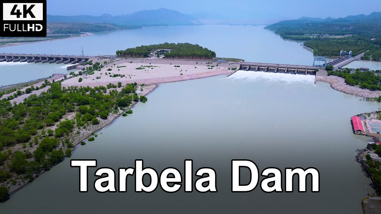 Tarbela Dam Pakistan Drone View 2023 - Spillway operation of Tarbela dam 2023
