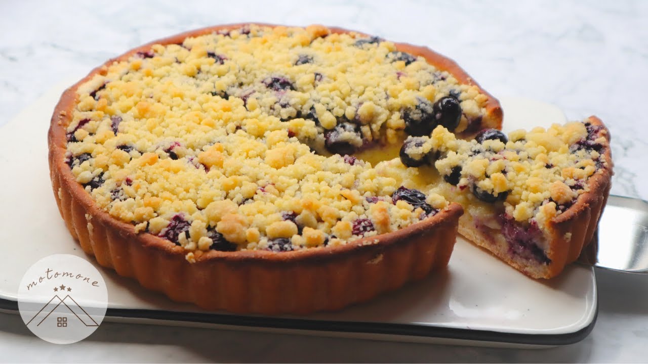 ふんわりパン生地で作る！カスタードクリーム入りのブルーベリークランブルケーキの作り方・レシピ＊Blaubeer Streuelkuchen