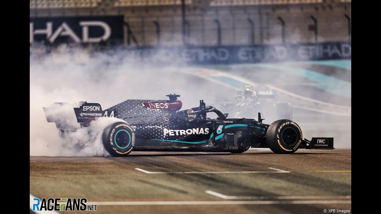 Lewis Hamilton doing doughnuts