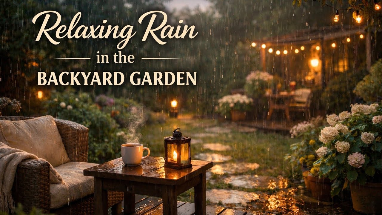 Peaceful Rain in the Backyard Garden | ASMR Rain & Soft Distant Thunder (1 Hour)