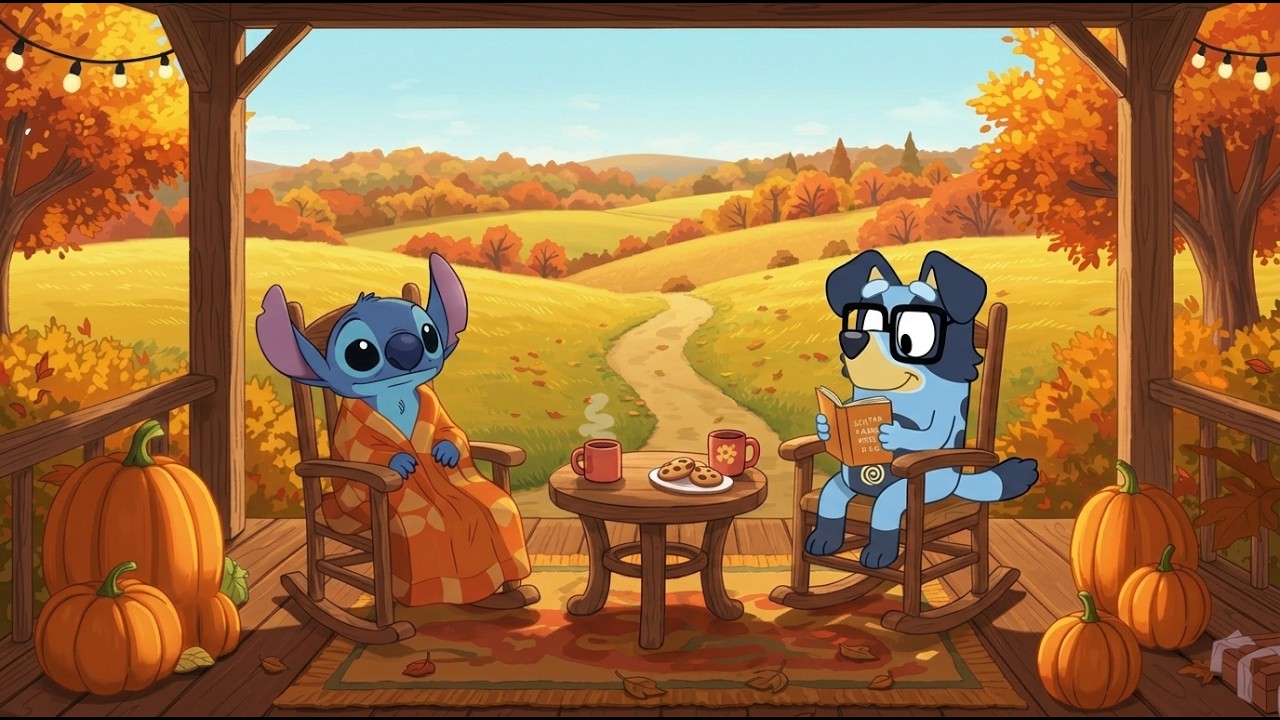 Stitch & Bluey Fall Serenity 🍁 Relaxing Lofi Beats to Unwind with Cookies, Tea, and Autumn Skies ✨