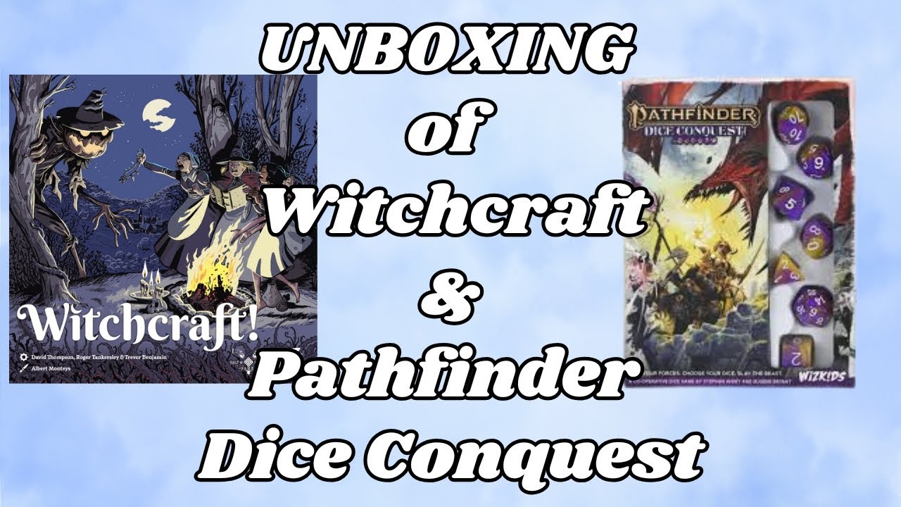 Unboxing of Witchcraft and Pathfinder Dice Conquest. Tabletop Board Games Dice and Card games.