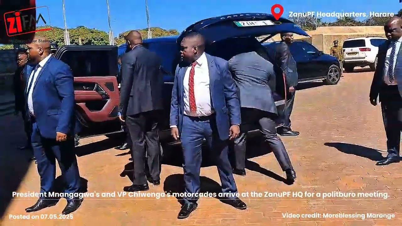 President Mnangagwa's and VP Chiwenga's motorcades arrive at the ZanuPF HQ for a politburo meeting.