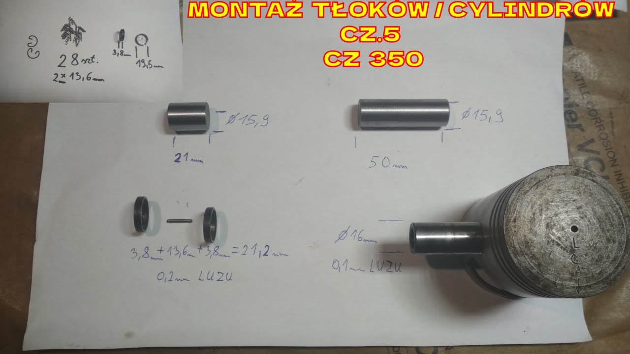 CZ 350/JAWA Montaż tłoków -cylindrów ,patent na łożysko igiełkowe bez koszyczka cz.5