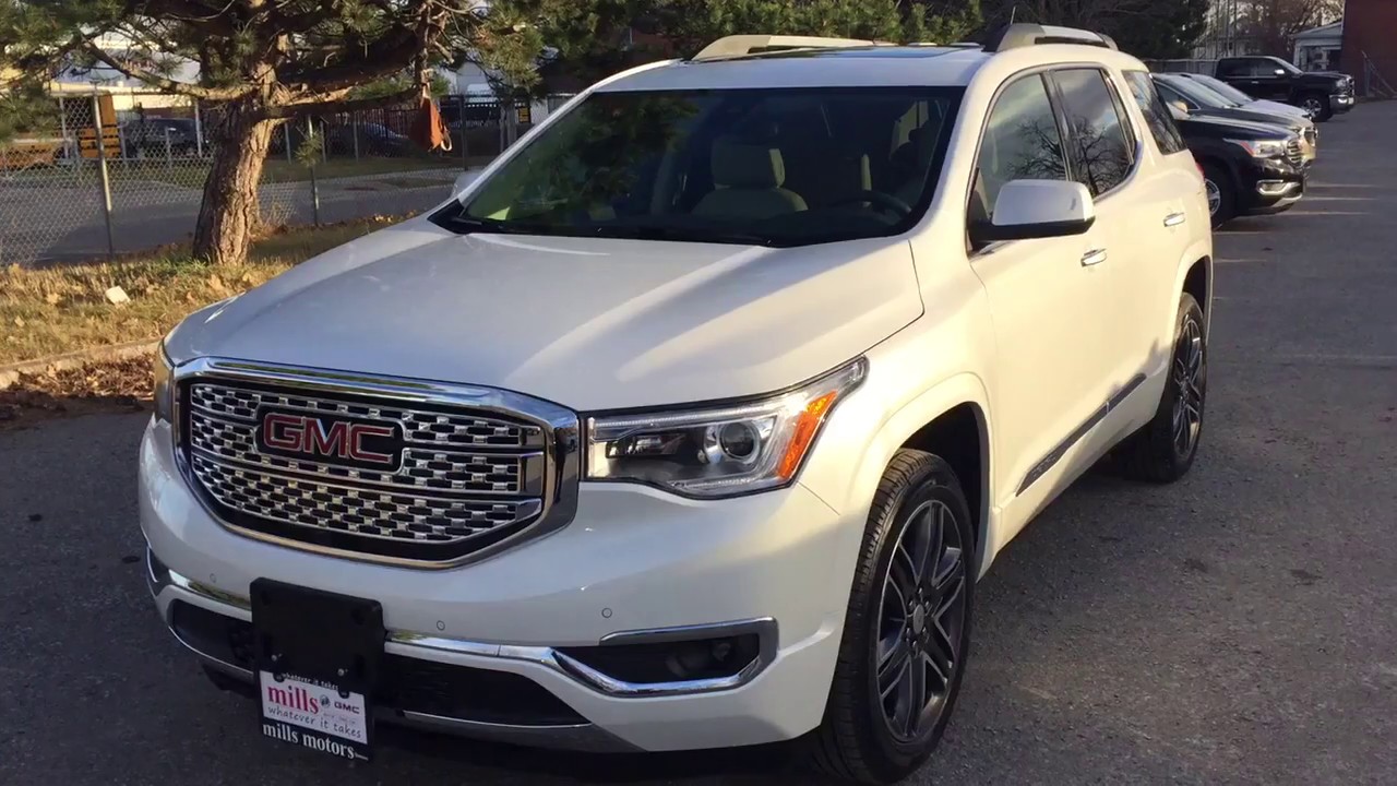 2018 GMC Acadia AWD Denali Hands free Lift gate Surround View Cam White Oshawa ON Stock #180343