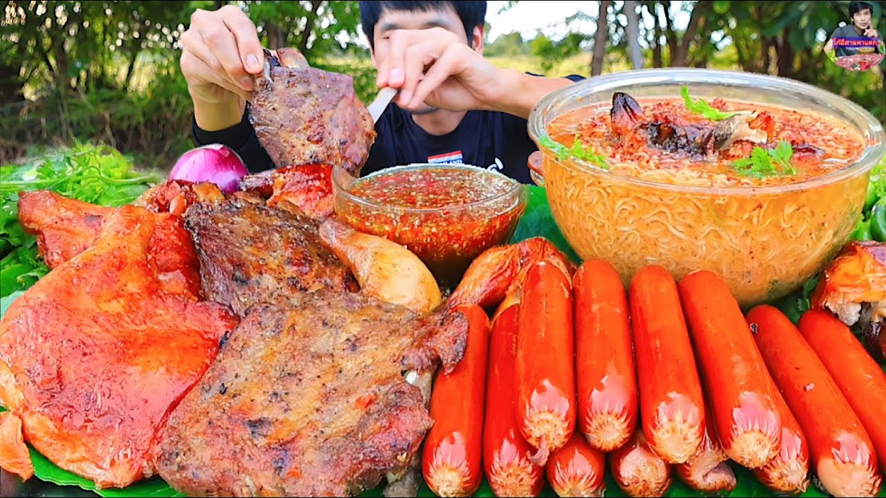 มาม่าไส้กรอกจิ้มซีฟู๊ดแกล้มผักสดแซ่บคักอีหลีครับพี่น้อง ASMR MUKBANG EATING SHOW#โก้อีสานพาแดก 