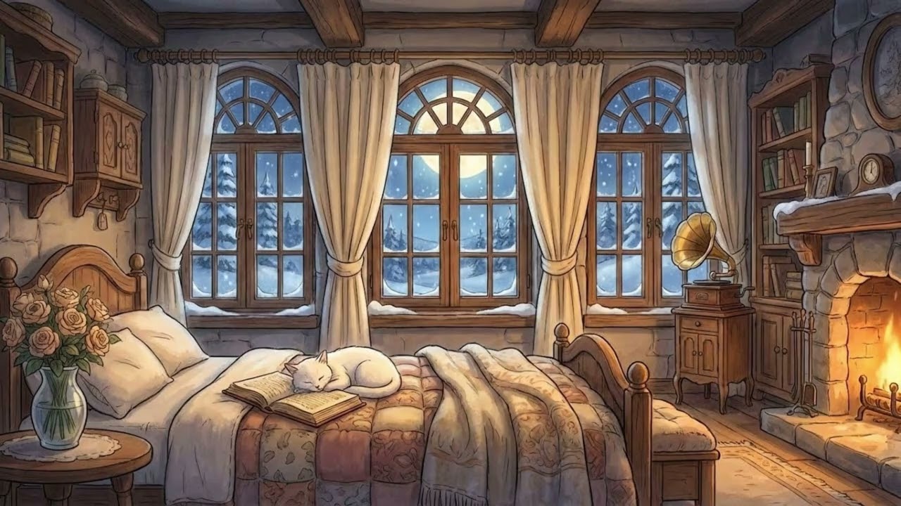 A Cozy Snowy January Night ❄️ 1940s Vintage Oldies Playing in Another Room