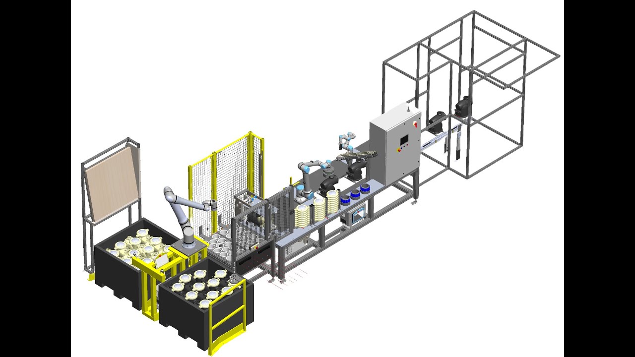 Universal Robots Automated Assembly and Palletizing System with UR3e, UR10e and UR20
