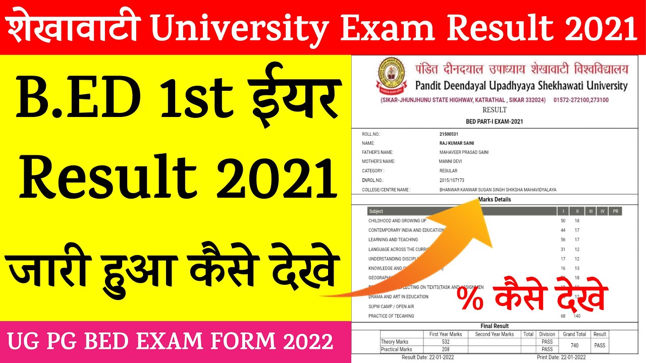 Pdusu B.Ed 1st Year Result 2021 जारी हुआ । Shekhawati University B.Ed 1st Year Result Declared
