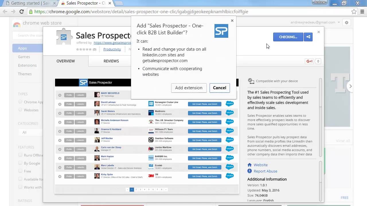 Getting Started with Sales Prospector: Installing Google Chrome Extension