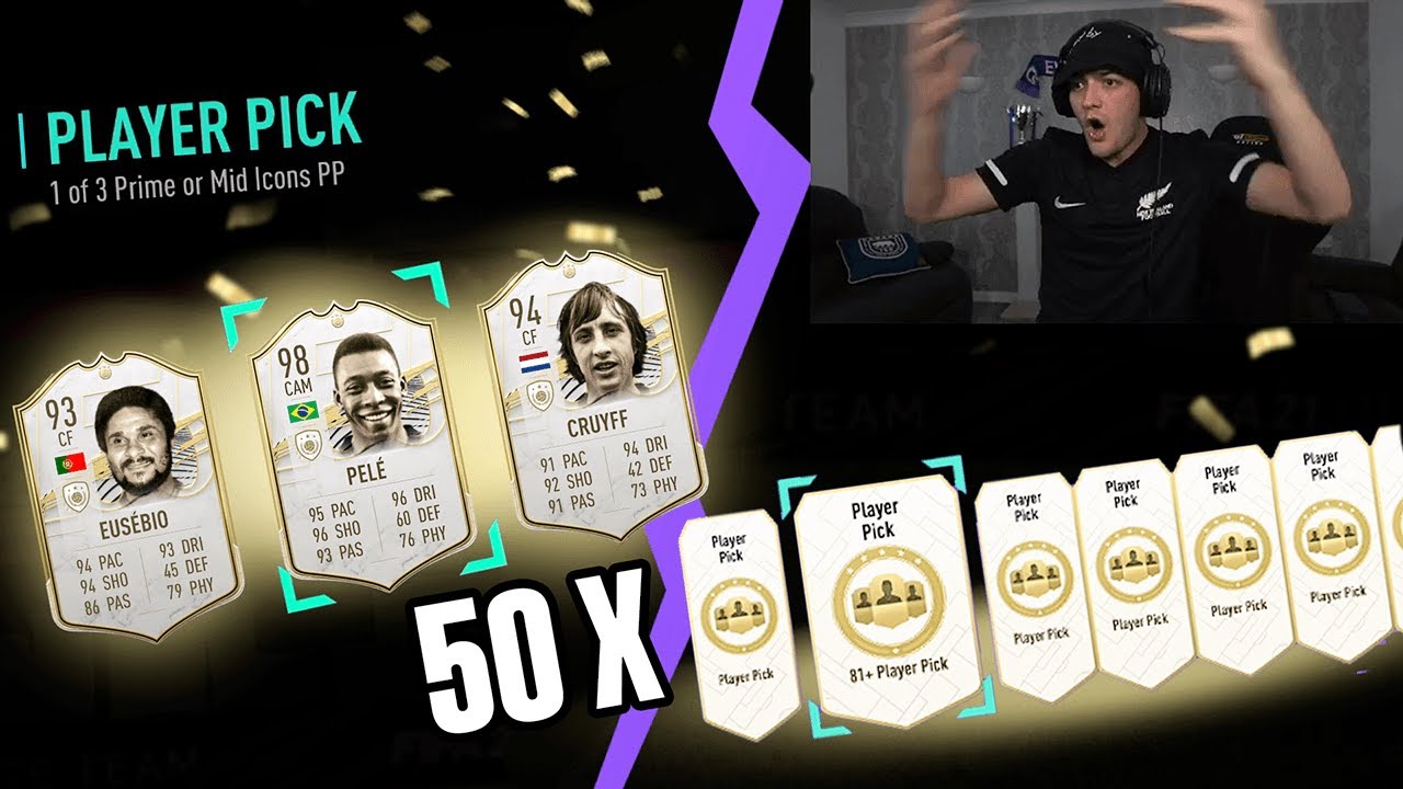 MY UNREAL MID OR PRIME ICON PLAYER PICK & 50x 81+ PICKS - FIFA 21!!