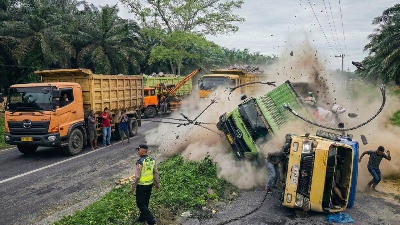 Truck Terbalik Dan Di Tarik Terbalik Lagi || 5 Truck Kesulitan Tarik Truck Box Di Bukit Kodok