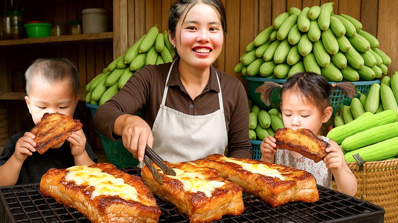 How to Grill Belly Pork for My Kid - Harvesting 100kg Giant Sponge Gourd to Sell at Market