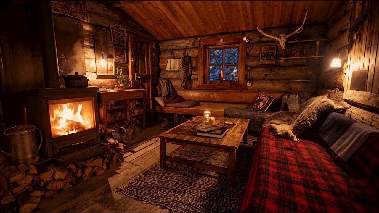 Warm Cabin in a Blizzard ❄️🔥 Relaxing Fire Sounds & Winter Wind for Stress Relief