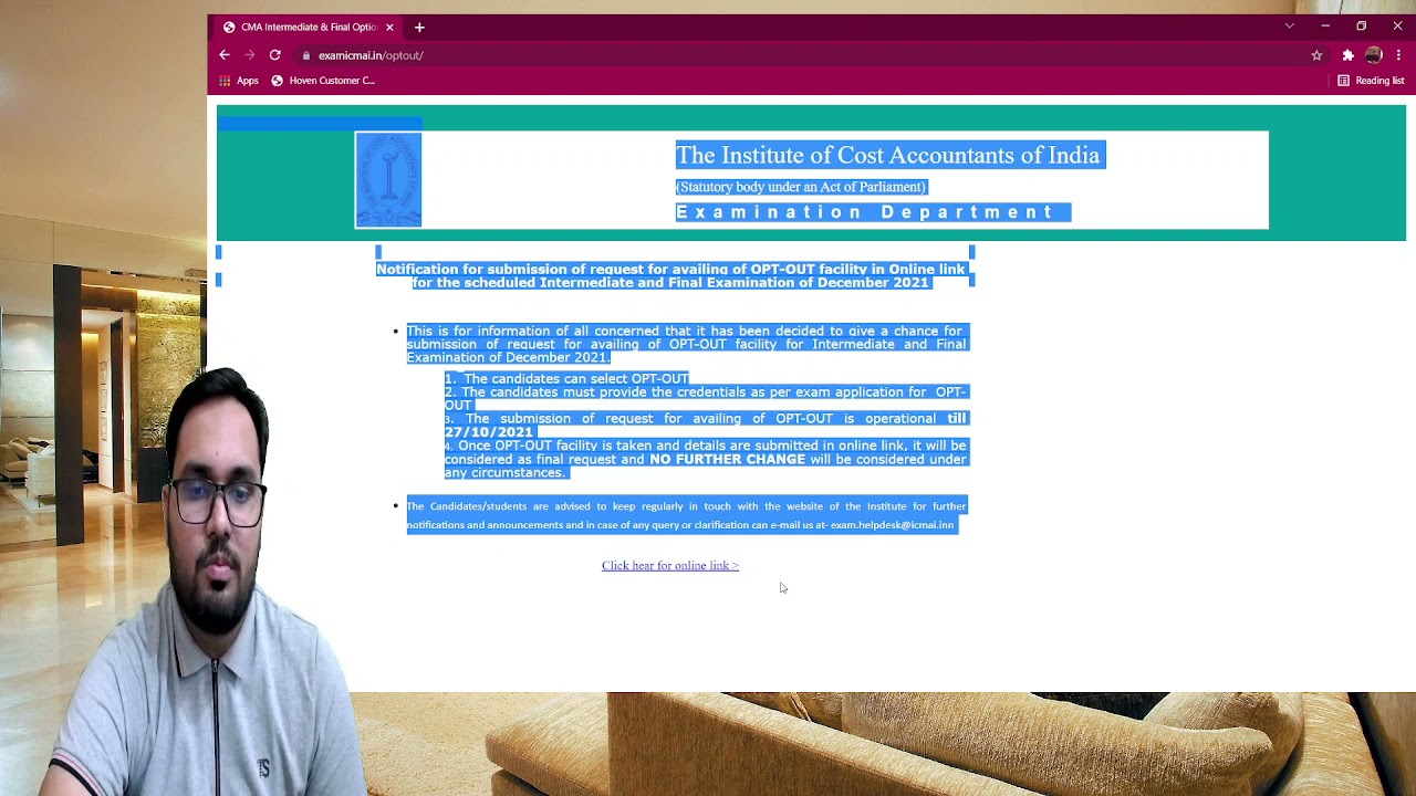 OPT OUT OPTION FOR DEC 2021 EXAM CMA INTER AND FINAL