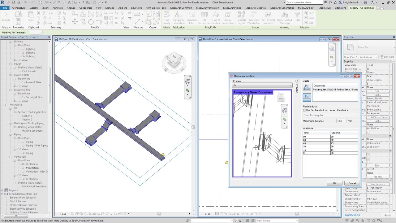 MagiCAD 2019 for Revit / Extended support for rectangular connections