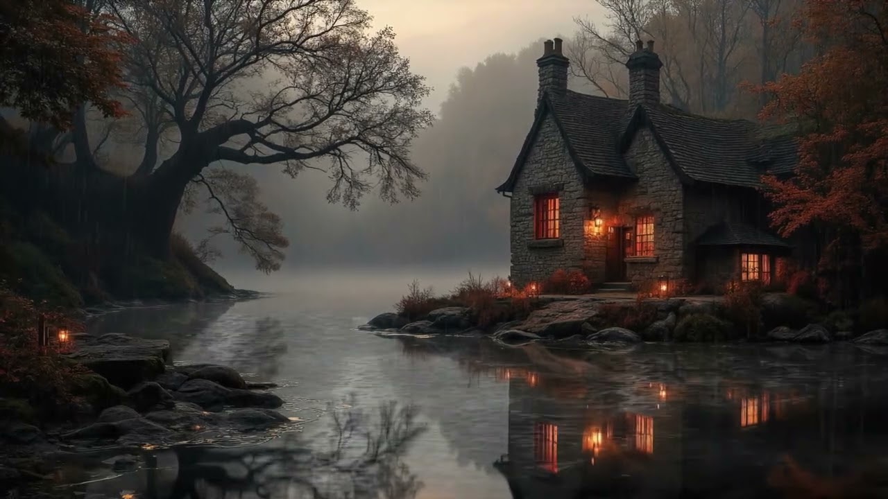 Lonely Cabin Ambience | Dark Piano Academia for Writing, Studying | Foggy Autumn Ambience