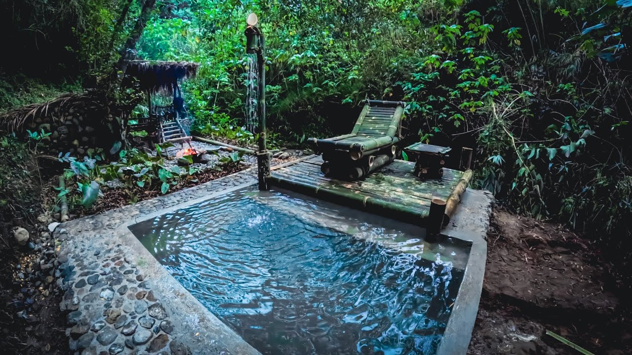 Filipino Bushcraft/ Build a secret mini concrete  swimming pool in the jungle