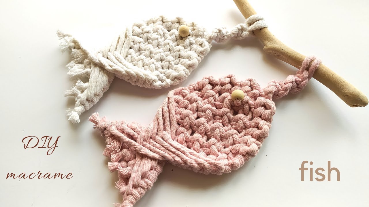 DIY macrame fish tutorial, new pattern 2023, summer nautical boho decor, beach vibes