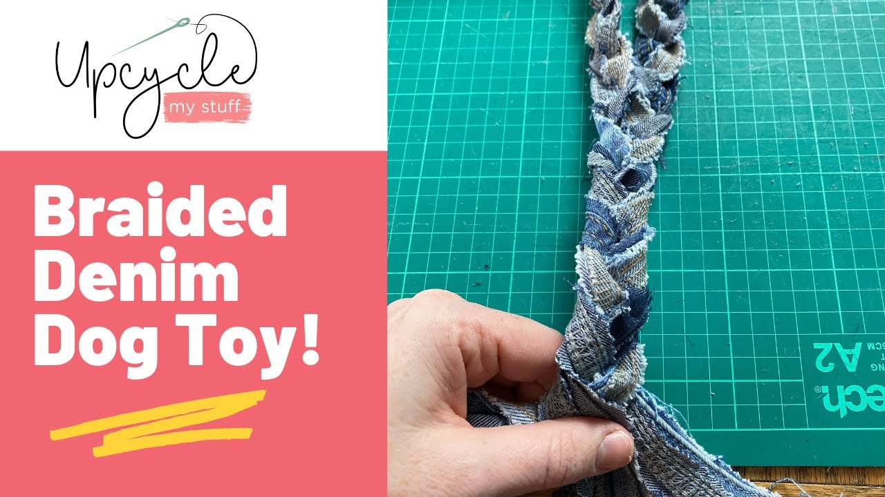 Плетеная игрушка для собак из старых джинсов своими руками